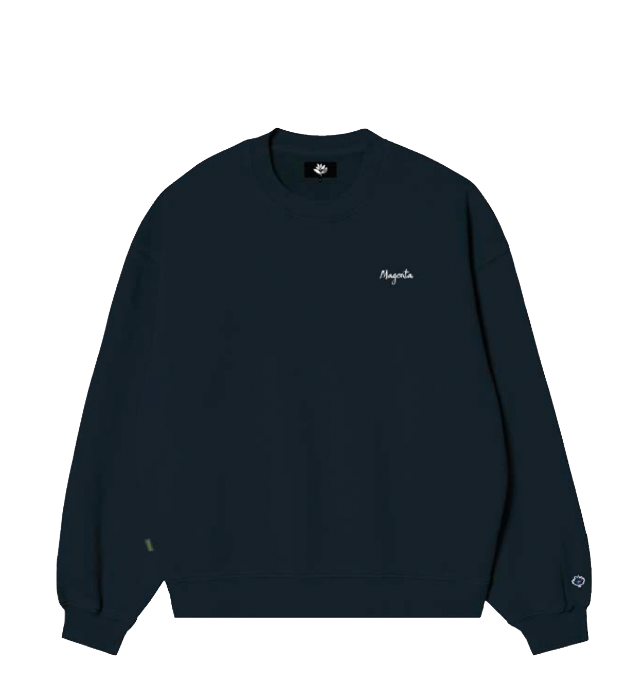 Magenta Script crewneck navy