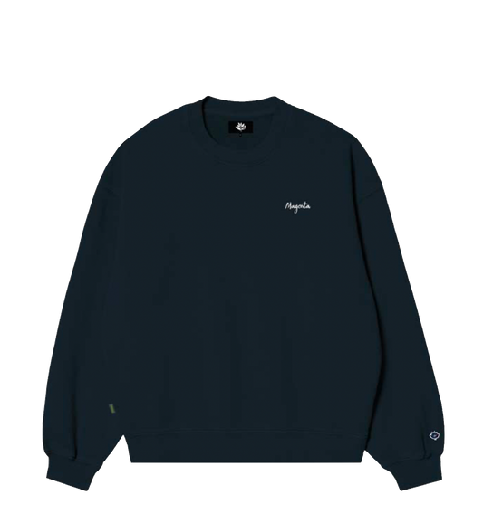 Magenta Script crewneck navy